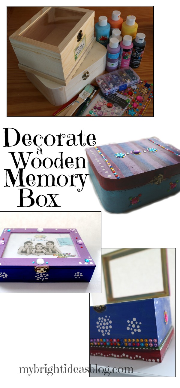 Decorate a plain wooden craft box and turn it into a gorgeous memory box or jewellry box. Easy dollar store DIY - mybrightideasblog.com