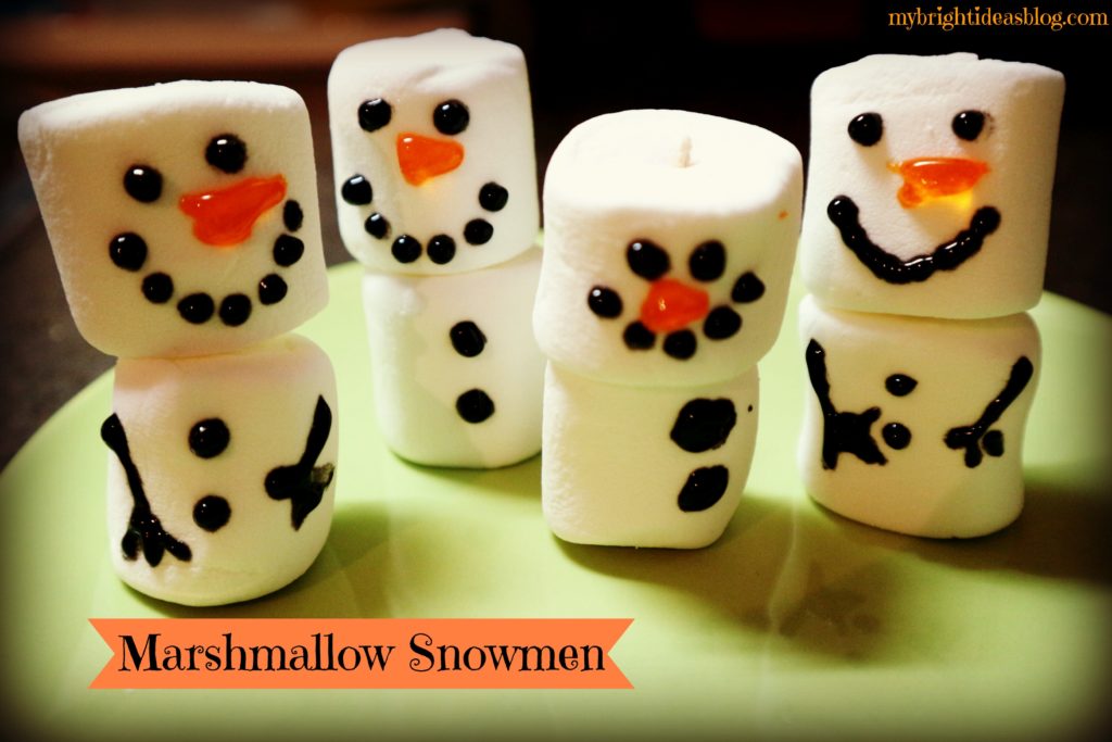 Yummy winter project! Make marshmallow Snowmen-mybrightideasblog.com