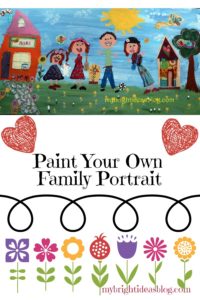 Paint a family portrait with added textures. Multi media painting project created by the family.