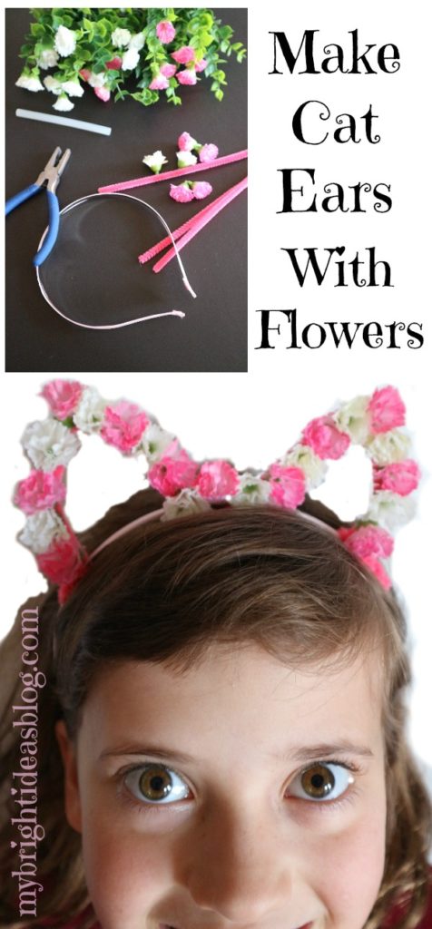 Kitty Cat Ear Headband with Flowers - So easy and inexpensive mybrightideasblog.com