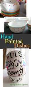 Personalize your dishes by painting each one as an original, label with names and favorite colours. Paint, Wait and Bake. mybrightideasblog.com