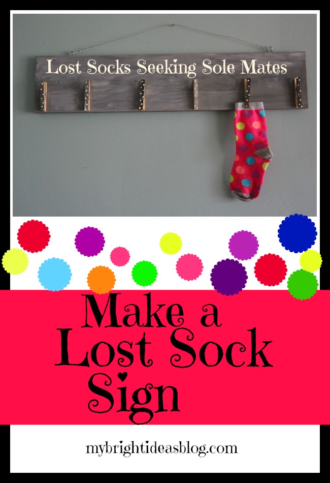 Diy make a sign for the laundry room to pin the single socks up when you have lost socks. Cute and practical laundry room hack! mybrightideasblog.com 