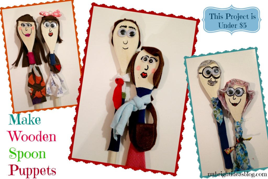 Wooden Spoon Puppets. This is an easy, fun, cheap craft project using just a few wooden spoons and some scraps to make an adorable family on spoons. mybrightideasblog.com