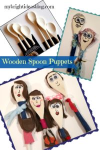 A puppet family made with wooden spoons! Easy and cute toy that is worth keeping. Great for travel toys. mybrightideasblog.com