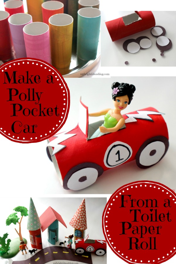 Make a Polly Pocket Car out of toilet paper roll! Fun, Easy and cheap kids crafts! mybrightideasblog.com