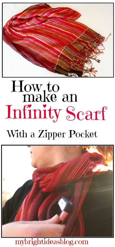 How to Make an Infinity Scarf with a zipper Pocket DIY Tuitorial Travel Scarf mybrightideasblog.com