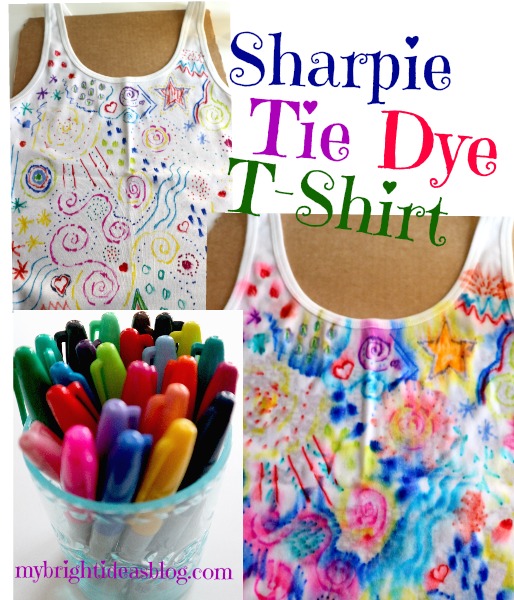Tutorial for making a Tshirt Tie Die Look using a Sharpie and drops of rubbing alchohol on a t-shirt. mybrightideasblog.com