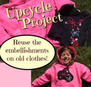 Take the embellishments off an old shirt and sew it onto a plain new one. Great way to save a keepsake of the kids clothes. Easy upcycle project! mybrightideasblog.com