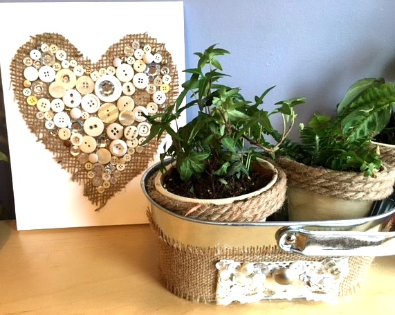 2 Craft Ideas for Dollar Store Items. Make these Crafts with Jute or Burlap and Buttons. Super Easy Craft! mybrightideasblog.com