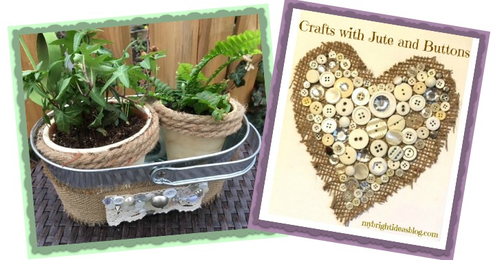 Easy crafts with Jute or Burlap and Buttons on a Canvas and Potted Planter mybrightideasblog.com