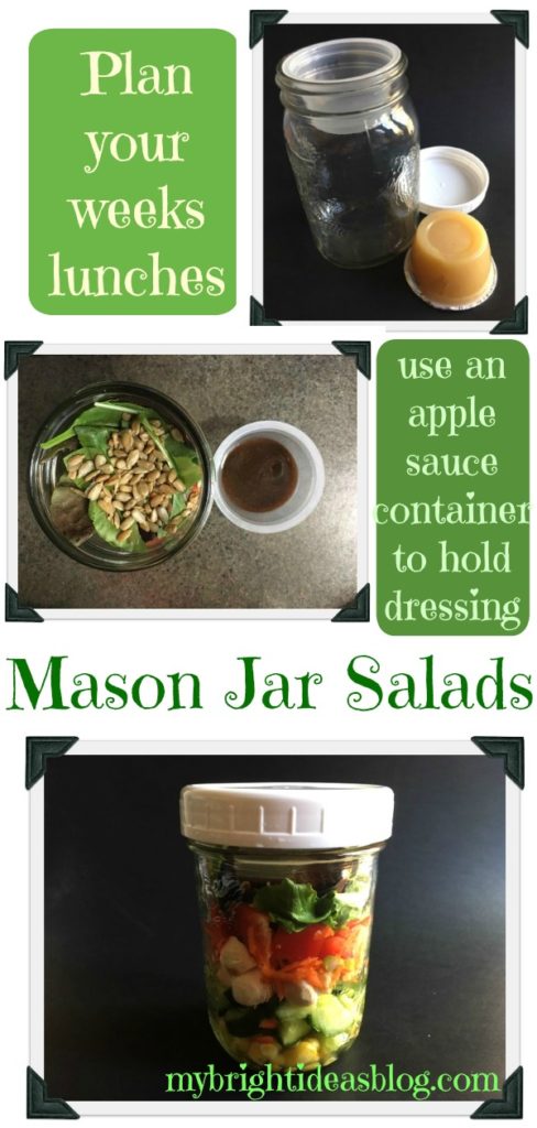 Prepare healthy lunches for the week by making salads in mason jars. mybrightideasblog.com