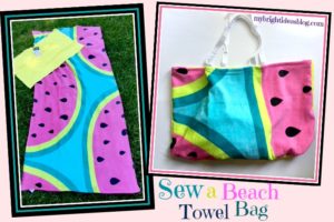 Quick sewing project to make a beach towel bag. mybrightideasblog.com