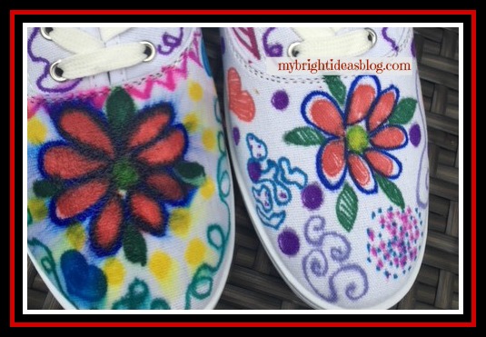 How to design your canvas shoes. Using Sharpie permanent markers and rubbing alcohol for a tie dye effect. mybrightideasblog.com