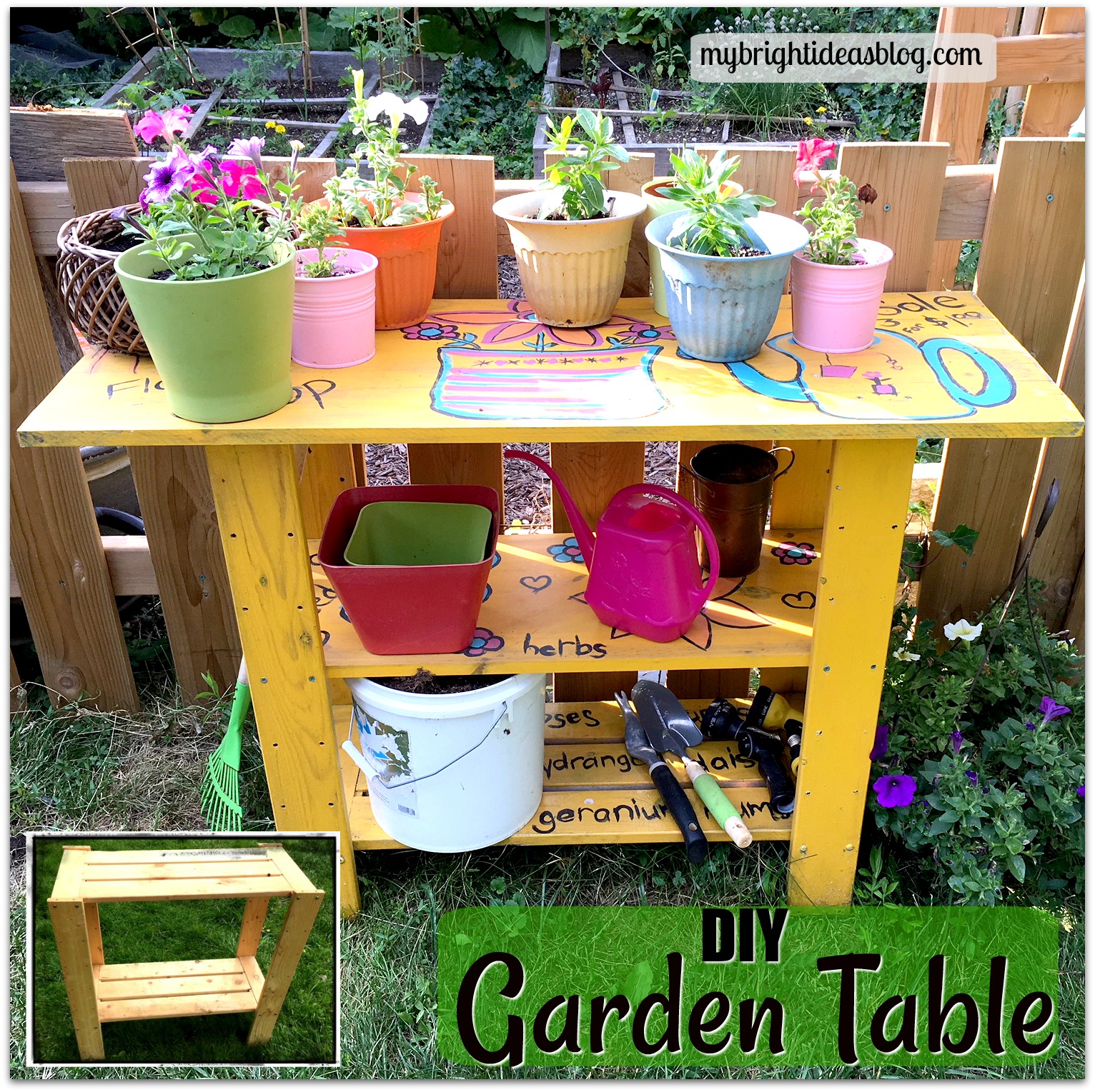Easy Garden Table Diy. Take a shelf and turn it into a potting work bench. Mybrightideasblog.com