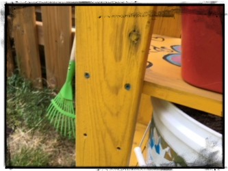 DIY Blog Post take a plain pine shelf and repurpose it for your backyard garden work bench. mybrightideasblog.com