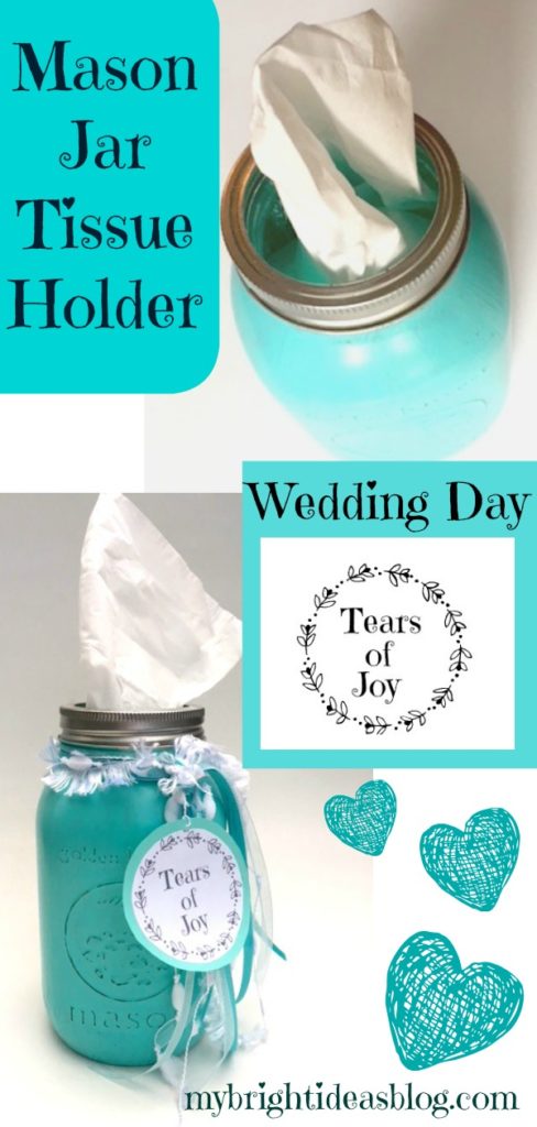 Excellent addition to a Wedding! Tissue holder made from a painted mason jar! Super idea! mybrightideasblog.com
