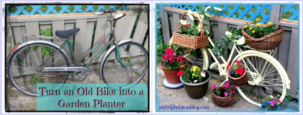 Take a Vintage Bike, some spray Paint and Zip Tie Baskets to it. A Bicycle Planter! mybrightideasblog.com