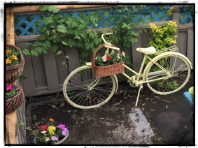 Vintage Bike Garden Planter. Take an old bike and a bottle of spray paint and then add baskets to this lovely garden conversation piece. mybrightideasblog.com