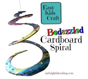 Super easy Kids Craft! Cardboard Spiral with Gems makes a great craft for kids of all ages. Daycare or Camp Project for Party Decorations. mybrightideasblog.com