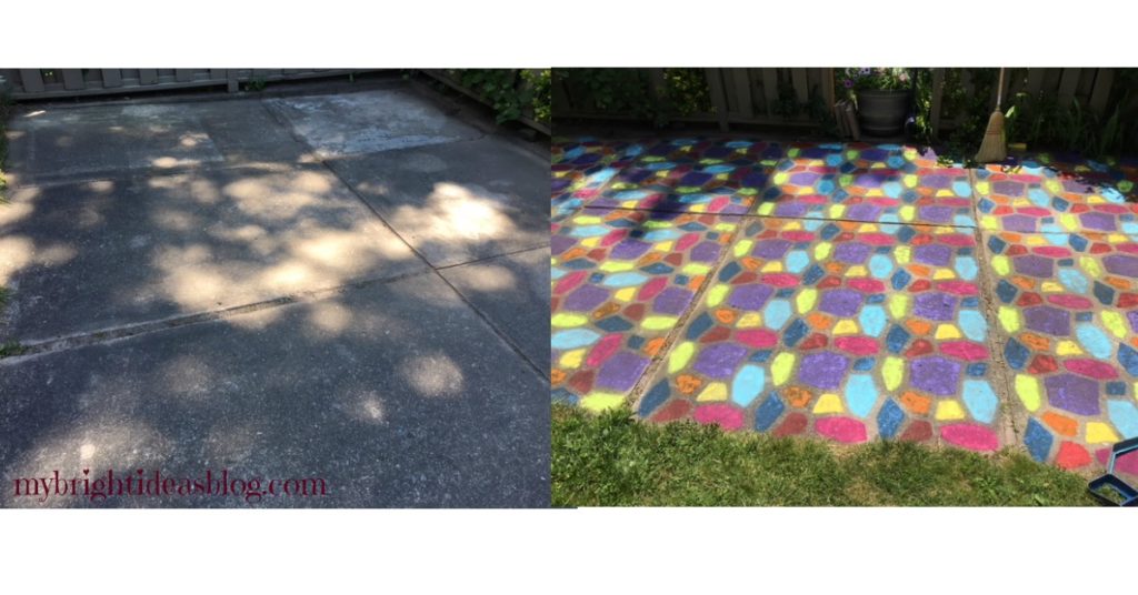 Give a tired old grey patio a complete makeover by spray painting a concrete mold to tiled effect. A brilliant way to add color to your backyard. mybrightideasblog.com