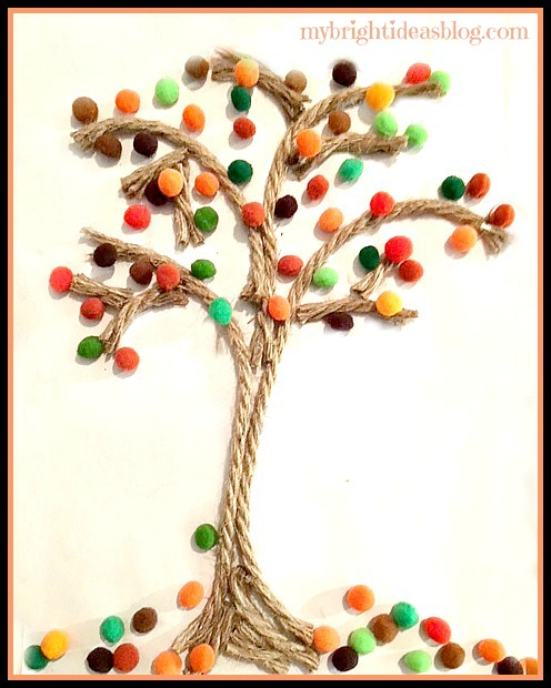 PomPom Fall Tree Art Process - Our Kid Things