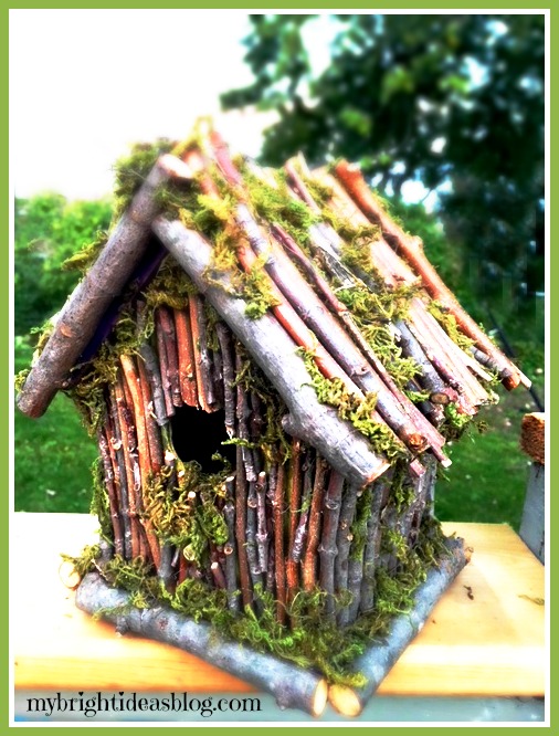 Want a Rustic Garden? Make a Beautiful Bird House with Twigs and Moss. Inexpensive, easy natural craft project. mybrightideasblog.com