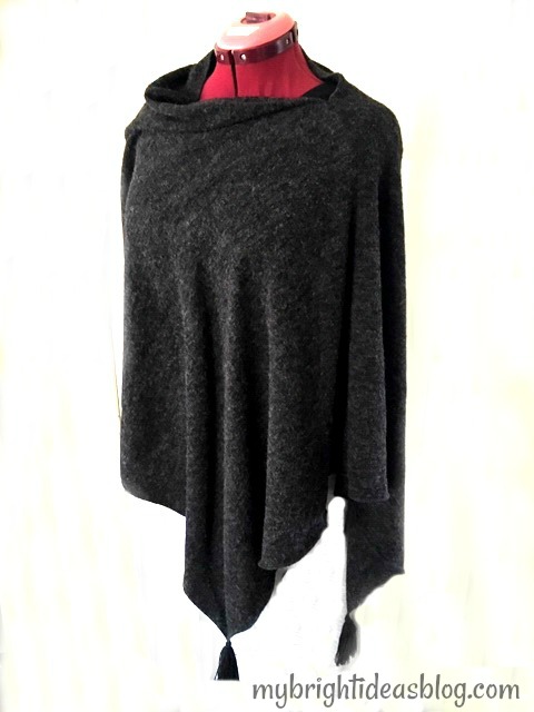 How to make a great fleece poncho with only one seam to sew. This looks amazing and is such an easy sewing project! mybrightideasblog.com
