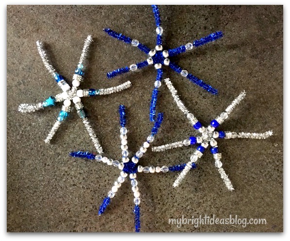 Pipe cleaner snowflakes with beads for hanging