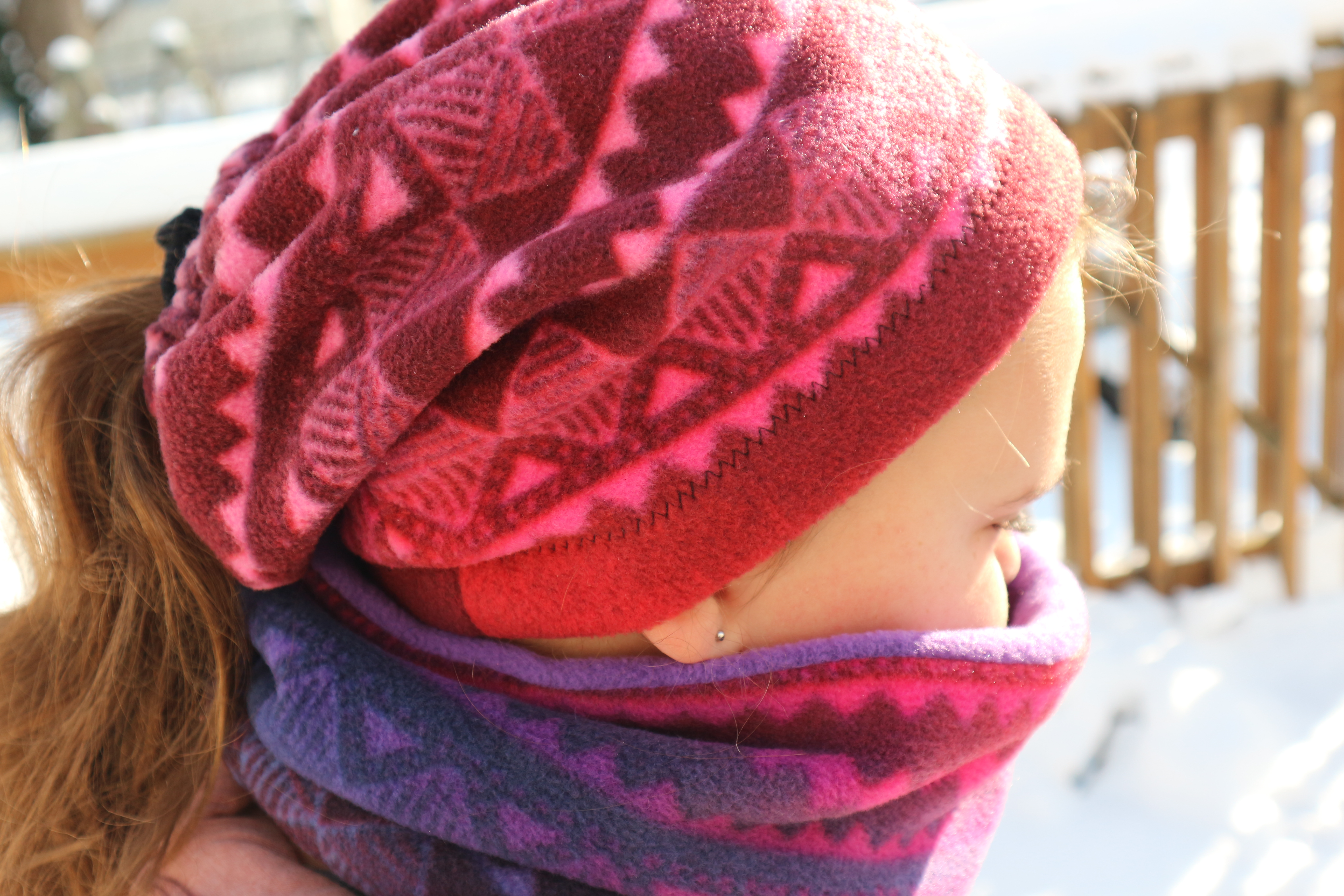 Make an easy fleece winter hat for girls with a pony tail ...